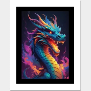 Fierce Dragon Head and Neck with Colour Designs Posters and Art